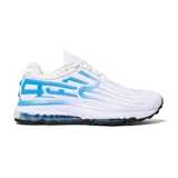 Championes Nike Air Max de colaboración con Supreme, modelo en color blanco con detalles en azul universitario, suela con cámara de aire visible y diseño texturizado en los laterales.