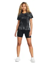 Short deportivo tipo calza de tiro alto, confeccionado en tejido HeatGear de secado rápido y alta elasticidad. Presenta diseño ajustado con bolsillos laterales, bajo sin dobladillo y detalles reflectantes para mayor visibilidad.
