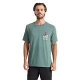 Remera verde de manga corta con cuello redondo y estampa pequeña en el pecho de un ave sobre una rama junto al logotipo de la marca Roark.