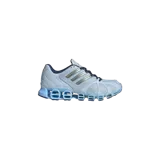 Championes Adidas Mega Ghostride Crystal Sky, color celeste con las icónicas tres tiras plateadas en los laterales y suela translúcida con amortiguación de cápsulas tubulares.