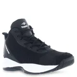 Championes de básquet Topper modelo Candun, de caña media, color negro con suela blanca. Presenta diseño con paneles de malla transpirable y refuerzos sintéticos, con el logo de la marca en la lengüeta y el lateral.