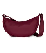 Bolso tipo bandolera Jansport, diseño curvo en color bordó, con correa ajustable y bolsillo frontal con cierre.