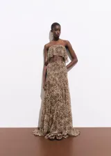 Falda larga maxi con estampado de leopardo, tiro medio, diseño recto y cierre de cremallera en la parte posterior.