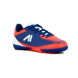 Championes de fútbol Austral modelo Blast TF, diseño en color azul con detalles en naranja y blanco, con suela con tapones multitaco ideales para césped sintético.