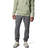 Pantalón de jogging gris de la marca Columbia, confeccionado en una mezcla de algodón. Presenta cintura elástica con cordón interior para ajuste, bolsillos laterales y traseros, y puños elásticos en los tobillos.