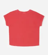 Remera de mangas cortas color ladrillo, confeccionada en algodón, con cuello redondo y bordado de corazón con animal print de leopardo en el pecho.