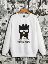 Buzo blanco de cuello redondo con estampado de Badtz Maru, personaje de Sanrio.