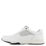 Zapatos urbanos Freeway para hombre, color blanco con detalles en gris, con cordones y suela negra.