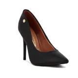 Zapato de tacón alto Vizzano, color blanco, con punta fina y tacón de aguja. Presenta un pequeño logo metálico en el lateral exterior.