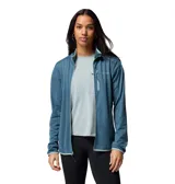 Campera polar de Columbia modelo Essential Hike Grid, color azul con cierre completo y detalles en celeste claro. Cuenta con bolsillos laterales y un bolsillo con cierre en el pecho, además de tecnología Omni-Wick para la absorción de humedad.