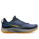 Championes Saucony Peregrine 12 para trail running, color azul con detalles en amarillo y negro.