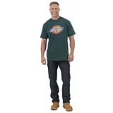 Remera verde de manga corta con logo Dickies tricolor estampado en el pecho.