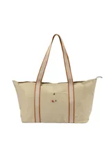 Bolso tote color ladrillo con asas de hombro de cinta gross beige y bolsillo frontal con botón a presión.