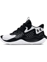Championes de básquetbol Under Armour Jet 23, con diseño bicolor en blanco y negro. Presentan una parte superior de materiales mixtos para mayor durabilidad y transpirabilidad, entresuela Micro G® de longitud completa para amortiguación y suela de goma con patrón de tracción anatómico.