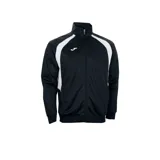 Campera deportiva Joma Champion III negra con detalles blancos en hombros y mangas, cierre frontal y cuello alto.