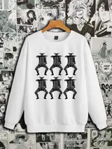 Buzo blanco de felpa con cuello redondo y mangas largas. Estampado frontal con diseño de personajes del manga DanDaDan.