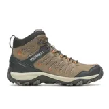 Botas de trekking Merrell Crosslander 3 Mid WP para hombre, color marrón con detalles en negro y naranja, confeccionadas en cuero y malla transpirable, con diseño impermeable y suela de alta tracción.