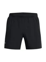 Short de running Under Armour Launch de 5 pulgadas, color negro con logo blanco en la pierna izquierda.