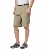 Short cargo de senderismo color beige, confeccionado en tejido técnico con tecnología Omni-Wick para absorción de humedad y protección solar Omni-Shade UPF 50. Presenta cintura con trabillas, bolsillos laterales, bolsillos cargo con cierre y ajuste cómodo.