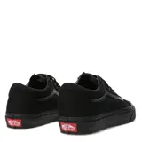Championes Vans modelo Old Skool, color negro, con diseño clásico de lona y cuero, suela de goma tipo waffle y cierre con cordones.