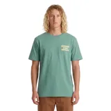 Remera Critical Slide Sabbatical de manga corta, color verde melange con pequeño estampado tipográfico amarillo en el pecho.