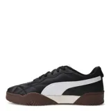 Championes urbanos Puma Tifosi, color blanco con suela de goma color caramelo. Presentan un diseño con costuras acolchadas en la puntera y el logo de la marca en dorado en el lateral.