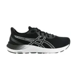 Championes de running Asics modelo Gel Excite 8, color negro con detalles en blanco. Presentan tecnología AmpliFoam en la entresuela para mayor amortiguación y diseño de malla transpirable en la parte superior.