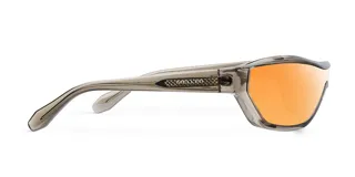Lentes de sol con diseño envolvente de estilo deportivo y retro, con montura color camel y cristales de color naranja.