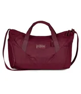 Bolso deportivo tipo duffel de la marca Jansport, color bordó, con compartimento principal con cierre, asas de mano y correa ajustable para el hombro.