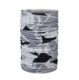Cuello multifuncional Buff modelo Thermonet con diseño geométrico en tonos grises y negros. Confeccionado con fibras aislantes PrimaLoft® y tejido elástico en cuatro direcciones, ofrece un ajuste sin costuras, transpirabilidad y gestión de la humedad.