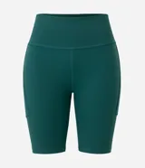 Short ciclista Get Over de microfibra color verde oscuro, de tiro alto y diseño ajustado con bolsillos laterales funcionales.