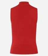 Blusa sin mangas de punto acanalado color celeste, con cuello alto.