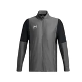 Campera deportiva Under Armour Challenger gris con mangas negras, cierre frontal y logo de la marca en el pecho.
