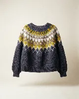 Buzo de tejido de punto con diseño de guarda geométrica en la parte superior, cuello redondo y mangas largas con puños acanalados.