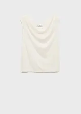 Top asimétrico de color blanco con cuello drapeado y diseño entallado. Presenta un corte de un solo hombro, dejando el otro al descubierto.