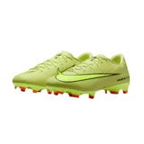 Championes de fútbol Nike Zoom Mercurial Vapor 16, color verde lima con detalles en negro y tapones en color naranja. Diseño aerodinámico con tecnología Air Zoom para mayor amortiguación.