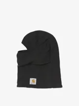 Máscara tipo pasamontañas Carhartt confeccionada en tejido polar con estampado de camuflaje. Presenta un diseño de cobertura total con abertura para los ojos y etiqueta cuadrada de la marca aplicada en el lateral.