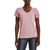 Remera Under Armour Tech para mujer, color coral con textura jaspeada y logo en el pecho.