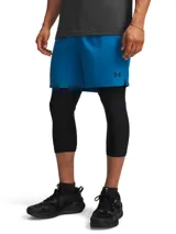 Short Under Armour Vanish Woven de color azul, con diseño ultraligero y transpirable, bolsillos laterales abiertos y el logo de la marca en la pierna izquierda.