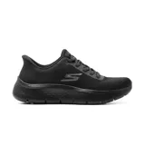 Championes deportivos Skechers Slip-ins Go Walk Flex Carla de color negro, con diseño sin cordones, parte superior de malla transpirable y suela flexible con amortiguación.