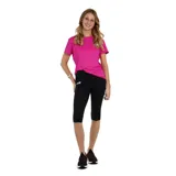 Calza capri deportiva negra con cintura alta y logo Avia estampado en blanco en la pierna izquierda.