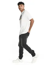 Pantalón jean skinny de Caterpillar, color gris oscuro, con diseño clásico de cinco bolsillos, cierre de cremallera y botón.