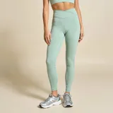 Legging deportivo de tiro alto con diseño de cintura cruzada en forma de V, confeccionado en tejido elástico de color verde menta.