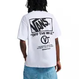 Remera Vans modelo Stockpile, color blanco con diseño gráfico pequeño en el pecho y diseño grande en la espalda con el logo y la leyenda "Off The Wall".