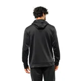 Canguro deportivo Umbro de color negro, con capucha, cordones ajustables, bolsillo frontal tipo canguro y detalles reflectantes en los hombros. Presenta el logo de la marca bordado en el pecho.