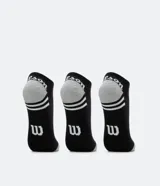 Kit de tres pares de medias invisibles blancas con talón y puntera en gris, con logo de Wilson en el tobillo y rayas horizontales en el empeine.
