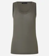 Blusa musculosa de punto ligero en color verde militar, con escote redondo y tirantes anchos.