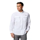 Camisa de manga larga Columbia modelo Blood And Guts V Ls, color blanco, con cuello abotonado, bolsillos frontales con solapa, aberturas de ventilación y tecnología Omni-Shade para protección solar.