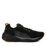 Championes deportivos Push modelo Dolman, de color negro con detalles en naranja y gris. Presentan un diseño ergonómico con tejido de malla transpirable, cordones ajustables y suela con relieve para mayor tracción.