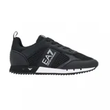 Championes urbanos EA7 Emporio Armani, color negro con detalles en blanco. Diseño con paneles de malla y cuero sintético, logo de la marca en el lateral y suela dentada.